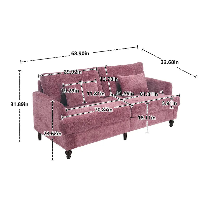 Causeuse en chenille mi-siècle moderne émeraude/grise/noire/rose/beige/orange avec cadre en bois et coussins amovibles - 2 places