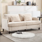 Causeuse en chenille mi-siècle moderne émeraude/grise/noire/rose/beige/orange avec cadre en bois et coussins amovibles - 2 places