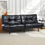 Canapé-lit futon à dossier fendu en similicuir noir mat/noir/amélioré avec accoudoirs réglables - Convient pour 2 personnes