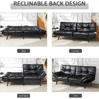 Canapé-lit futon à dossier fendu en similicuir noir mat/noir/amélioré avec accoudoirs réglables - Convient pour 2 personnes