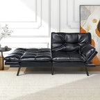 Canapé-lit futon à dossier fendu en similicuir noir mat/noir/amélioré avec accoudoirs réglables - Convient pour 2 personnes