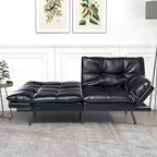 Canapé-lit futon à dossier fendu en similicuir noir mat/noir/amélioré avec accoudoirs réglables - Convient pour 2 personnes