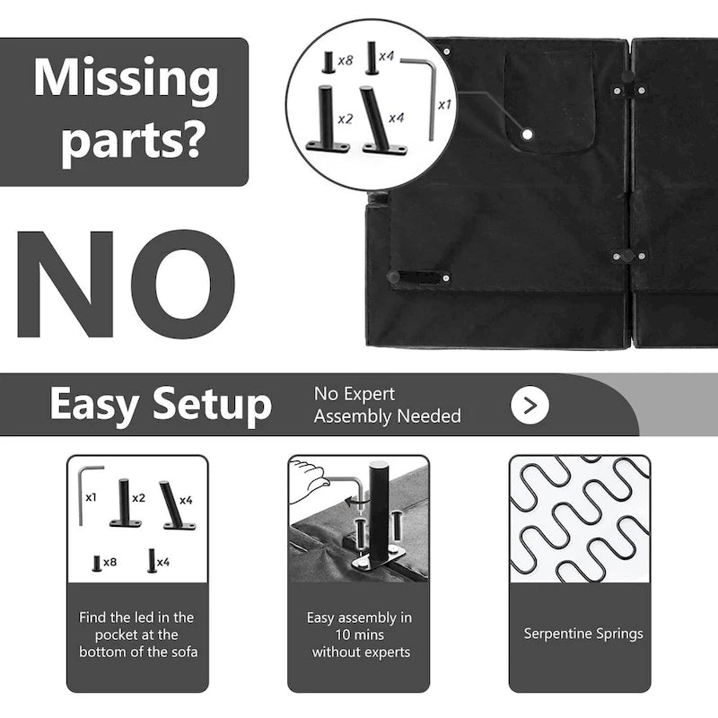 Canapé-lit futon à dossier fendu en similicuir noir mat/noir/amélioré avec accoudoirs réglables - Convient pour 2 personnes