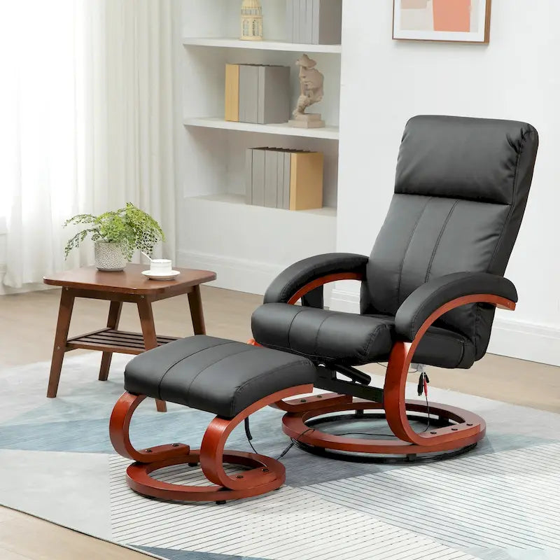 Fauteuil inclinable de massage électrique en cuir synthétique noir/beige avec repose-pieds - Usage individuel