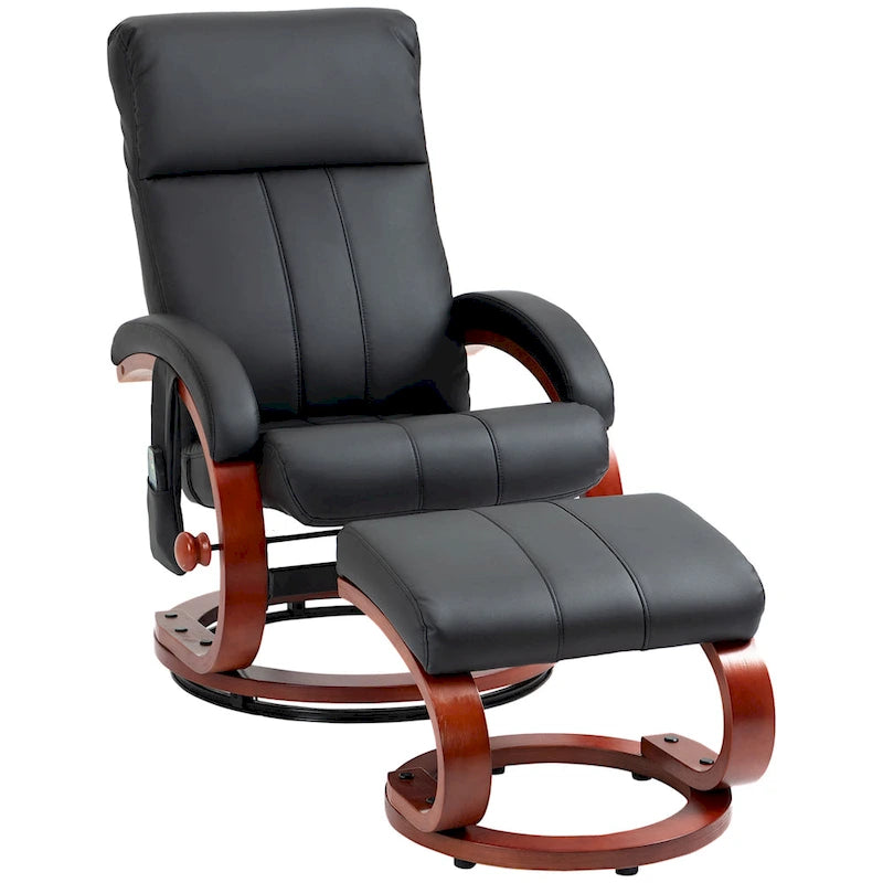Fauteuil inclinable de massage électrique en cuir synthétique noir/beige avec repose-pieds - Usage individuel