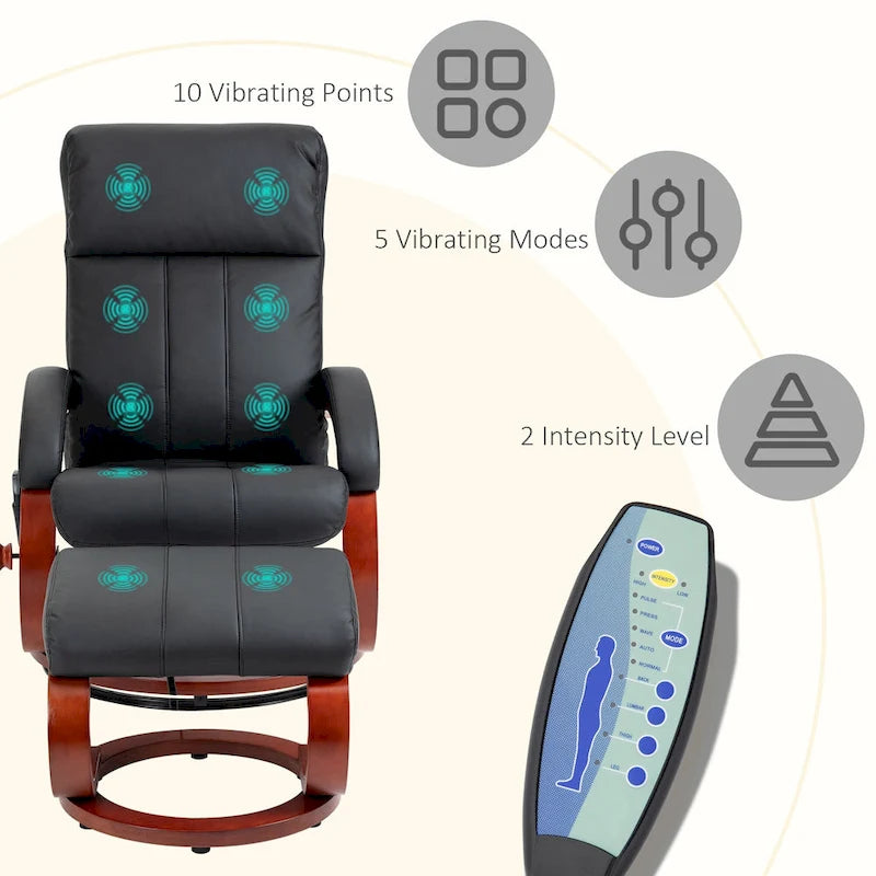 Fauteuil inclinable de massage électrique en cuir synthétique noir/beige avec repose-pieds - Usage individuel