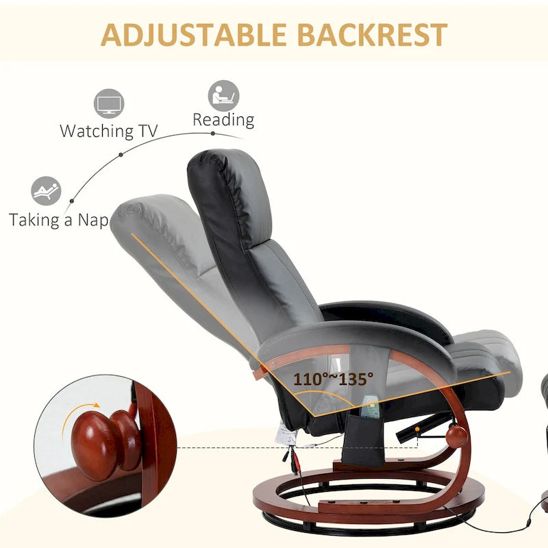 Fauteuil inclinable de massage électrique en cuir synthétique noir/beige avec repose-pieds - Usage individuel