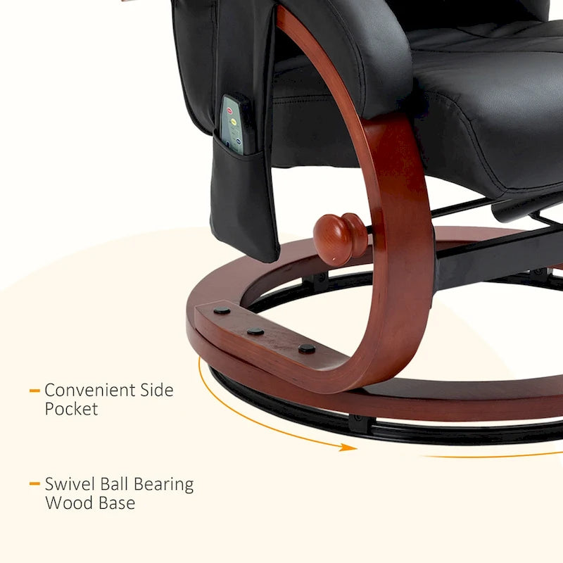 Fauteuil inclinable de massage électrique en cuir synthétique noir/beige avec repose-pieds - Usage individuel