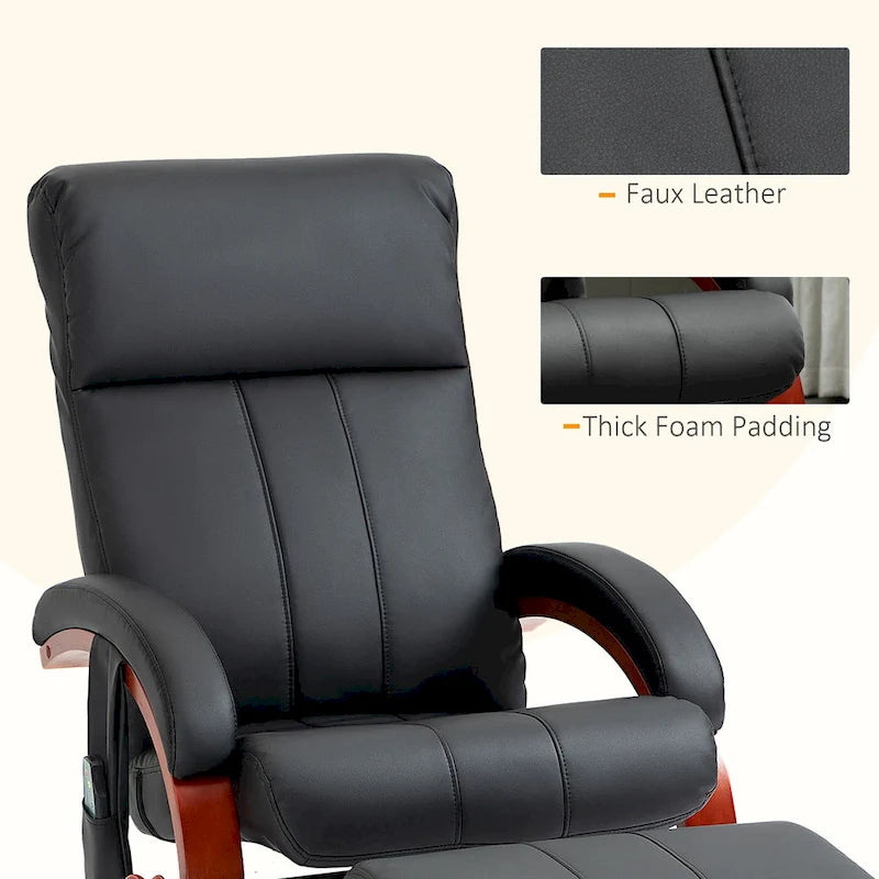 Fauteuil inclinable de massage électrique en cuir synthétique noir/beige avec repose-pieds - Usage individuel