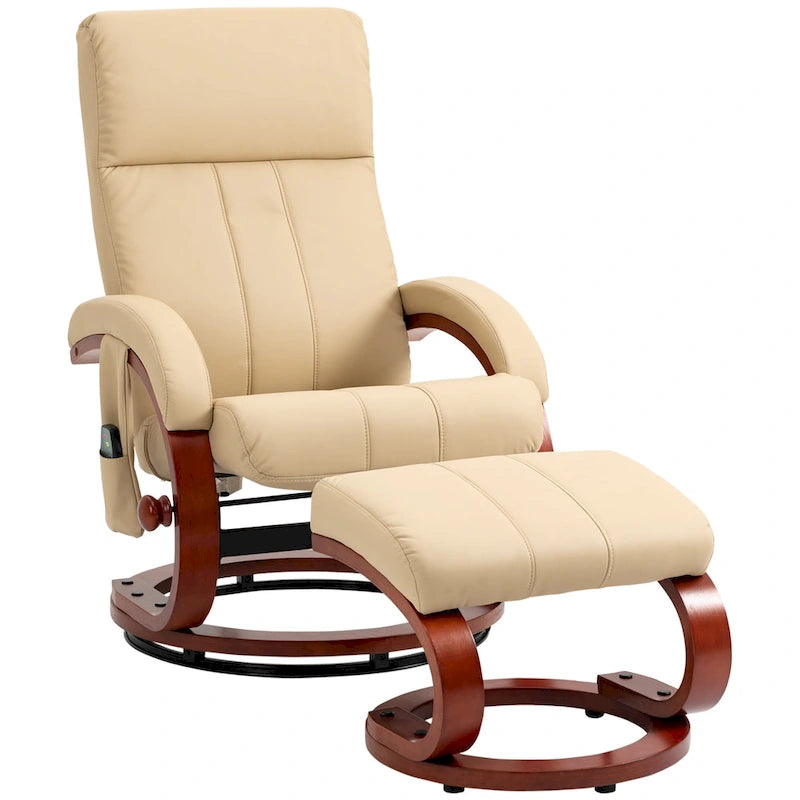 Fauteuil inclinable de massage électrique en cuir synthétique noir/beige avec repose-pieds - Usage individuel