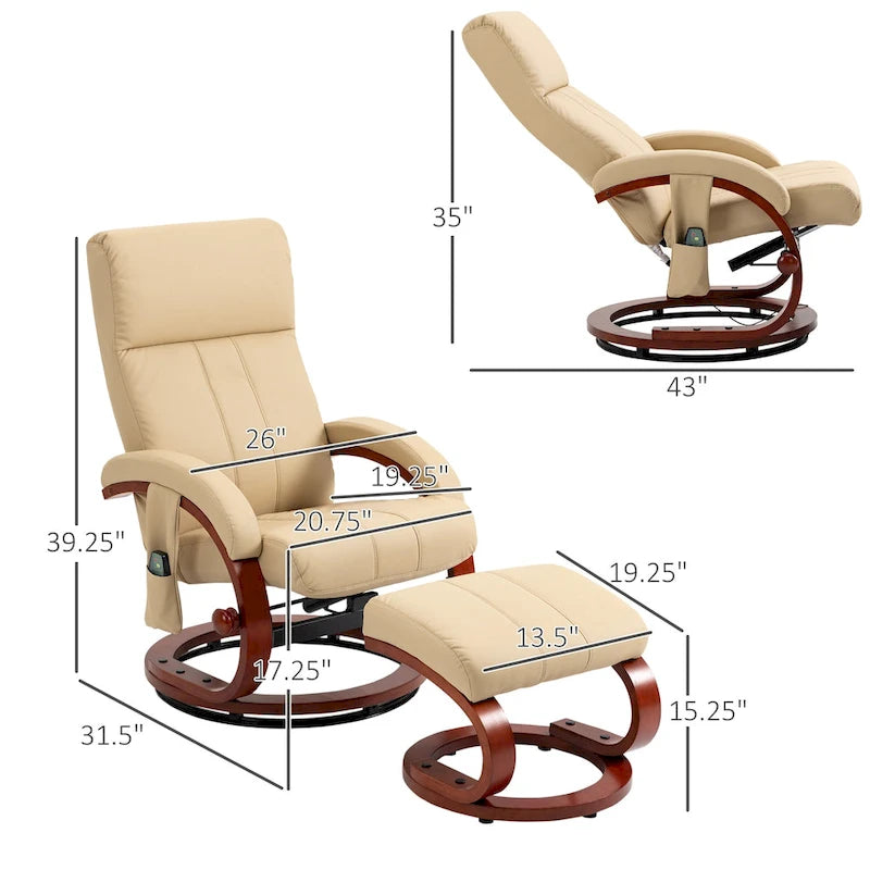 Fauteuil inclinable de massage électrique en cuir synthétique noir/beige avec repose-pieds - Usage individuel