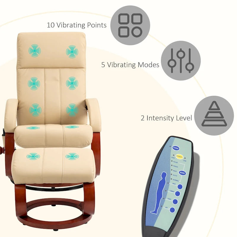 Fauteuil inclinable de massage électrique en cuir synthétique noir/beige avec repose-pieds - Usage individuel
