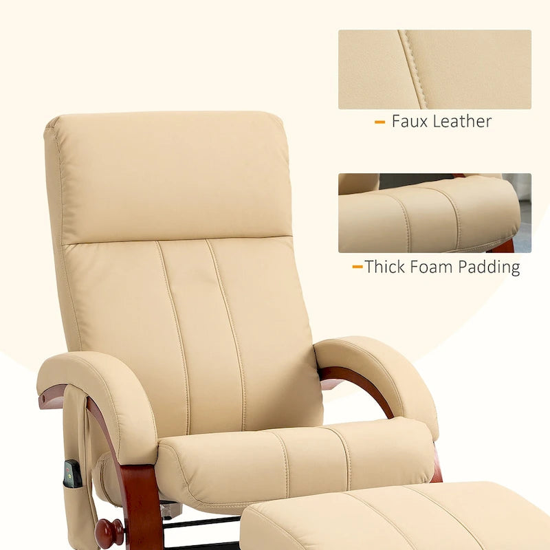 Fauteuil inclinable de massage électrique en cuir synthétique noir/beige avec repose-pieds - Usage individuel