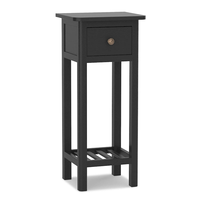 Table d'appoint étroite à 2 niveaux avec tiroir et étagère ouverte Noir / Blanc / Naturel / Gris - Usage unique