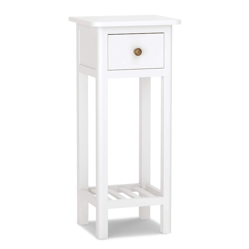 Table d'appoint étroite à 2 niveaux avec tiroir et étagère ouverte Noir / Blanc / Naturel / Gris - Usage unique