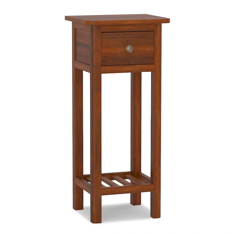 Table d'appoint étroite à 2 niveaux avec tiroir et étagère ouverte Noir / Blanc / Naturel / Gris - Usage unique