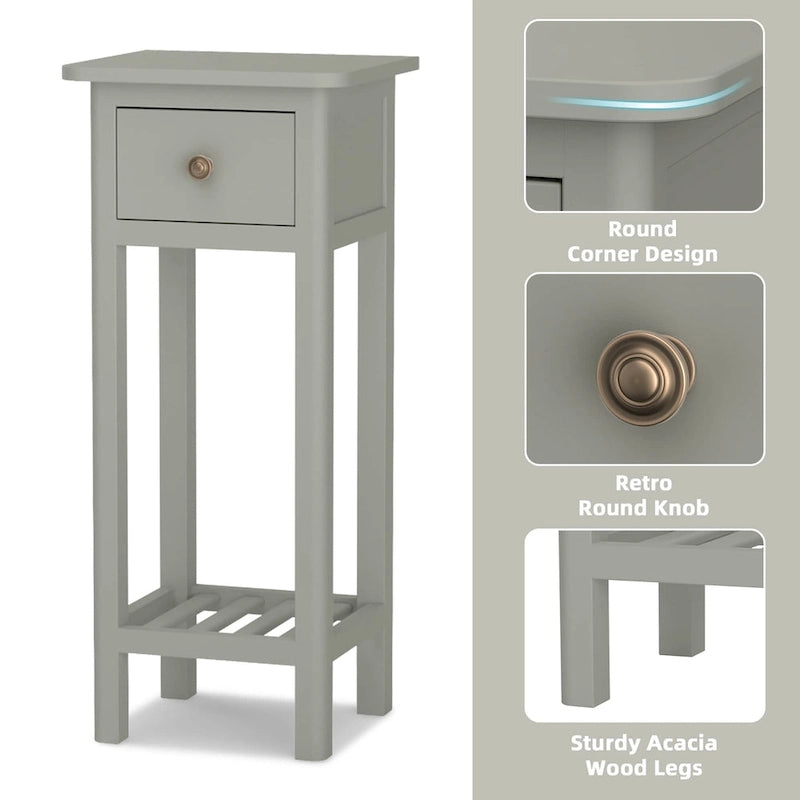 Table d'appoint étroite à 2 niveaux avec tiroir et étagère ouverte Noir / Blanc / Naturel / Gris - Usage unique