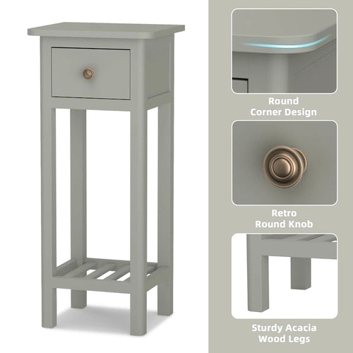 Table d'appoint étroite à 2 niveaux avec tiroir et étagère ouverte Noir / Blanc / Naturel / Gris - Usage unique