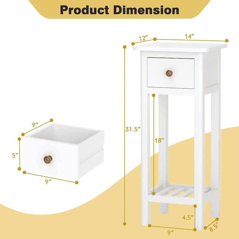 Table d'appoint étroite à 2 niveaux avec tiroir et étagère ouverte Noir / Blanc / Naturel / Gris - Usage unique