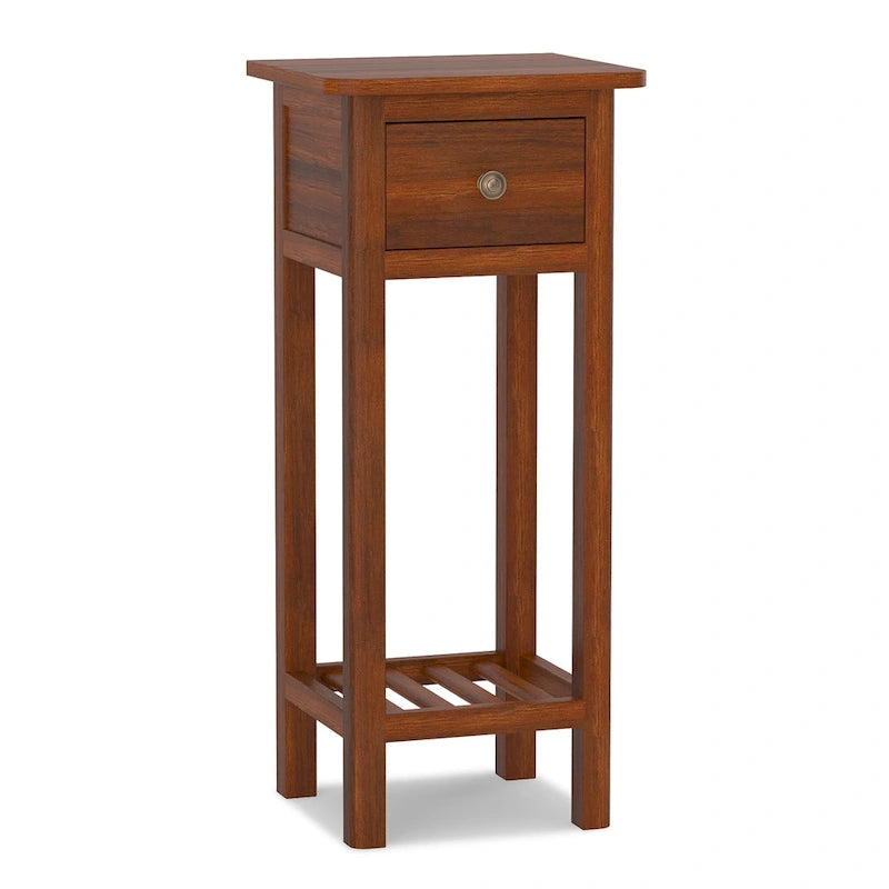 Table d'appoint étroite à 2 niveaux avec tiroir et étagère ouverte Noir / Blanc / Naturel / Gris - Usage unique