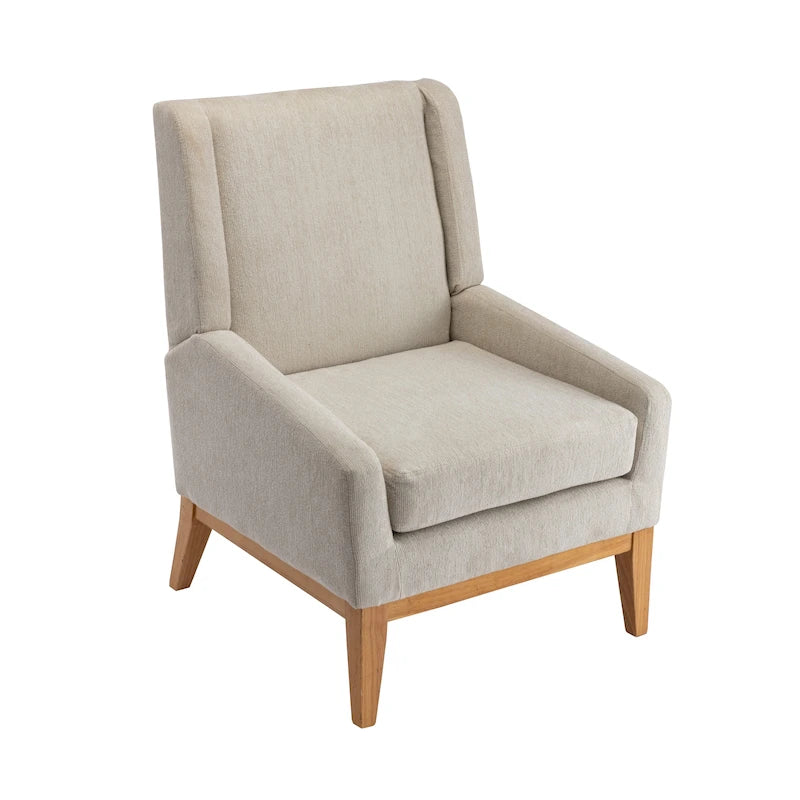 Fauteuil de ferme en polyester gris/rayé/beige/bleu avec accoudoirs et pieds en bois massif - Usage unique