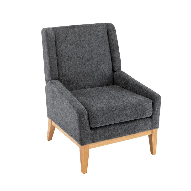 Fauteuil de ferme en polyester gris/rayé/beige/bleu avec accoudoirs et pieds en bois massif - Usage unique