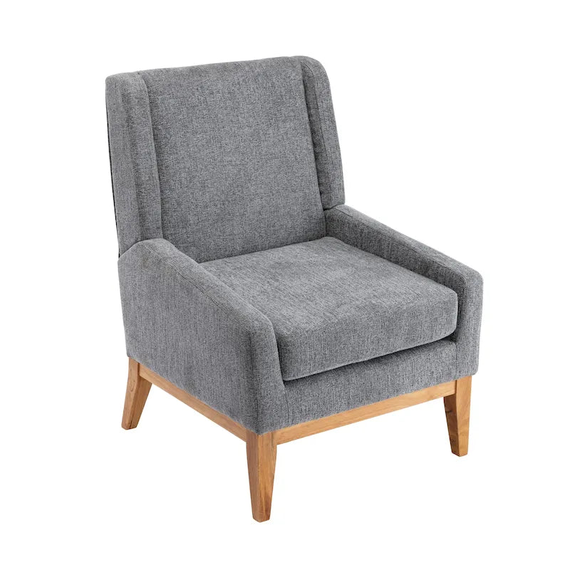 Fauteuil de ferme en polyester gris/rayé/beige/bleu avec accoudoirs et pieds en bois massif - Usage unique