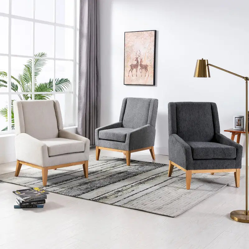 Fauteuil de ferme en polyester gris/rayé/beige/bleu avec accoudoirs et pieds en bois massif - Usage unique