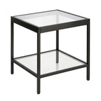 Table d'appoint carrée moderne en verre avec structure métallique et étagère inférieure, en laiton / bronze noirci / nickel