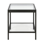 Table d'appoint carrée moderne en verre avec structure métallique et étagère inférieure, en laiton / bronze noirci / nickel