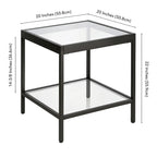 Table d'appoint carrée moderne en verre avec structure métallique et étagère inférieure, en laiton / bronze noirci / nickel