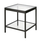 Table d'appoint carrée moderne en verre avec structure métallique et étagère inférieure, en laiton / bronze noirci / nickel