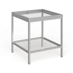 Table d'appoint carrée moderne en verre avec structure métallique et étagère inférieure, en laiton / bronze noirci / nickel