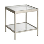 Table d'appoint carrée moderne en verre avec structure métallique et étagère inférieure, en laiton / bronze noirci / nickel