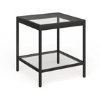 Table d'appoint carrée moderne en verre avec structure métallique et étagère inférieure, en laiton / bronze noirci / nickel