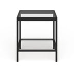Table d'appoint carrée moderne en verre avec structure métallique et étagère inférieure, en laiton / bronze noirci / nickel