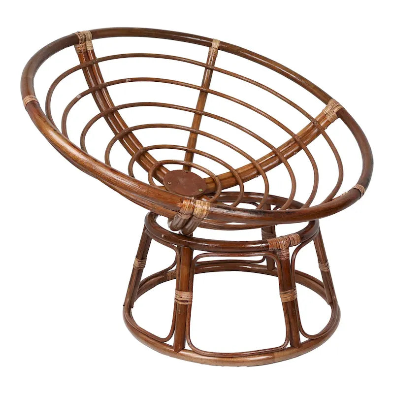 Fauteuil Papasan 107 cm en rotin et noyer avec coussin capitonné en polyester tout temps – Utilisation individuelle
