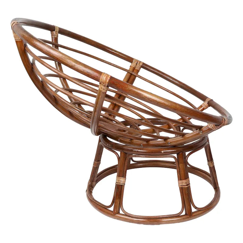 Fauteuil Papasan 107 cm en rotin et noyer avec coussin capitonné en polyester tout temps – Utilisation individuelle