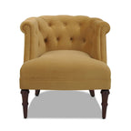 Fauteuil d'appoint capitonné à accoudoirs roulés de style Mid-Century, de couleur violette, or jaune, bleu marine, saumon pêche, beige ou rouge rubis - Usage unique