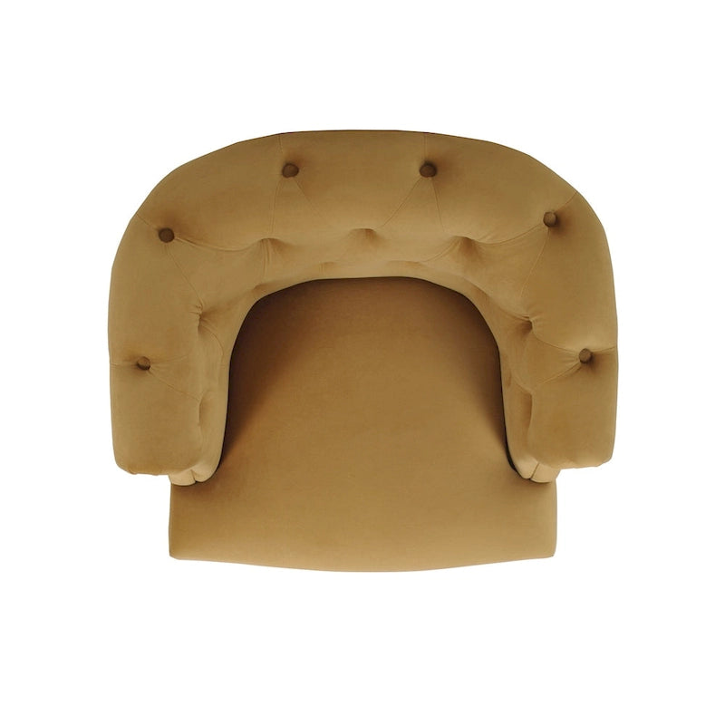 Fauteuil d'appoint capitonné à accoudoirs roulés de style Mid-Century, de couleur violette, or jaune, bleu marine, saumon pêche, beige ou rouge rubis - Usage unique