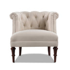 Fauteuil d'appoint capitonné à accoudoirs roulés de style Mid-Century, de couleur violette, or jaune, bleu marine, saumon pêche, beige ou rouge rubis - Usage unique