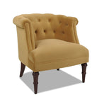 Fauteuil d'appoint capitonné à accoudoirs roulés de style Mid-Century, de couleur violette, or jaune, bleu marine, saumon pêche, beige ou rouge rubis - Usage unique