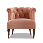 Fauteuil d'appoint capitonné à accoudoirs roulés de style Mid-Century, de couleur violette, or jaune, bleu marine, saumon pêche, beige ou rouge rubis - Usage unique