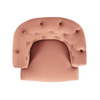 Fauteuil d'appoint capitonné à accoudoirs roulés de style Mid-Century, de couleur violette, or jaune, bleu marine, saumon pêche, beige ou rouge rubis - Usage unique
