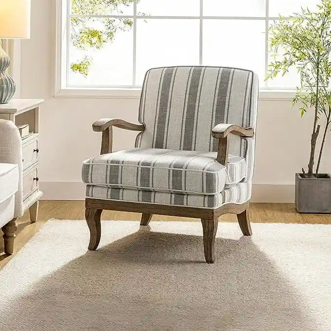 Rinaldo Farmhouse Polyester Armchair with Solid Wood Legs by HULALA HOME