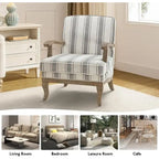Fauteuil de ferme en polyester gris/rayé/beige/bleu avec accoudoirs et pieds en bois massif - Usage unique