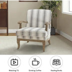 Fauteuil de ferme en polyester gris/rayé/beige/bleu avec accoudoirs et pieds en bois massif - Usage unique