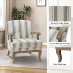 Fauteuil de ferme en polyester gris/rayé/beige/bleu avec accoudoirs et pieds en bois massif - Usage unique
