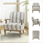 Fauteuil de ferme en polyester gris/rayé/beige/bleu avec accoudoirs et pieds en bois massif - Usage unique