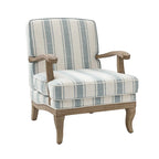 Fauteuil de ferme en polyester gris/rayé/beige/bleu avec accoudoirs et pieds en bois massif - Usage unique